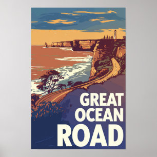 Poster Grande Estrada Oceânica Viagem Arte Vintage