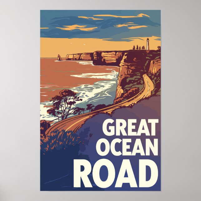 Poster Grande Estrada Oceânica Viagem Arte Vintage (Frente)