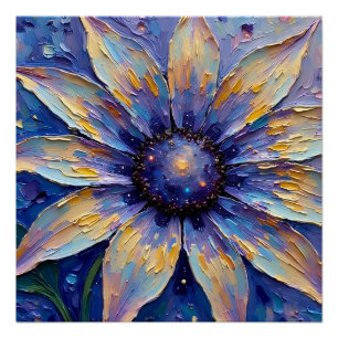 Póster Grande Flor Azul Impressionista Botânica