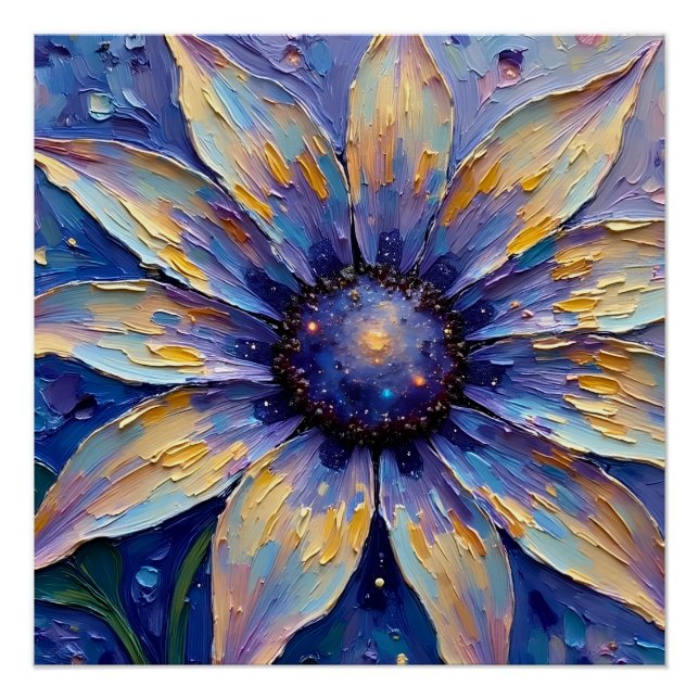 Póster Grande Flor Azul Impressionista | Botânica (Frente)