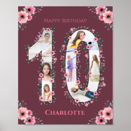 Poster Grande Flor Rosa Cor-de-Rosa do 10º aniversário