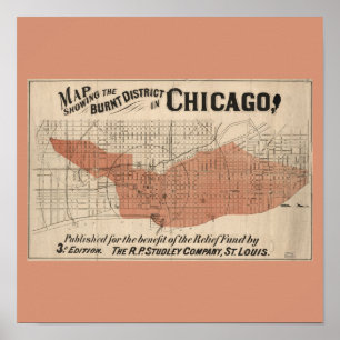 Póster Grande fogo do mapa de Chicago