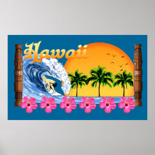 Poster Grande Hawaiian que surfa