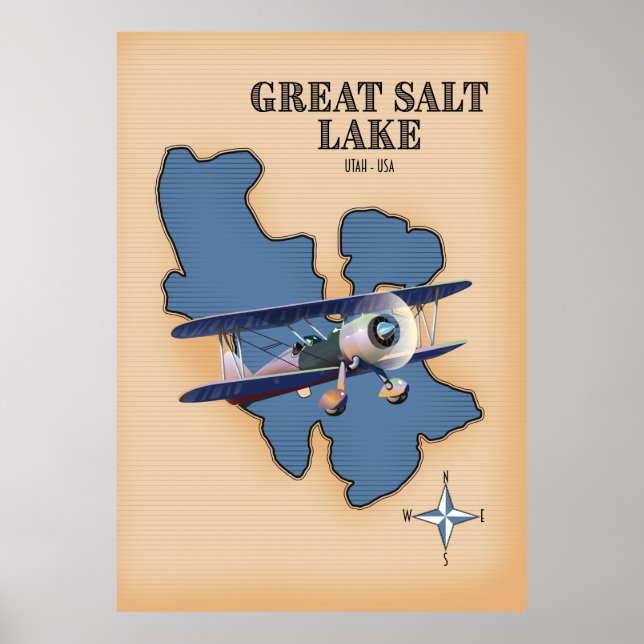 Poster Grande Lago Salgado Utah mapa estilo vintage (Frente)