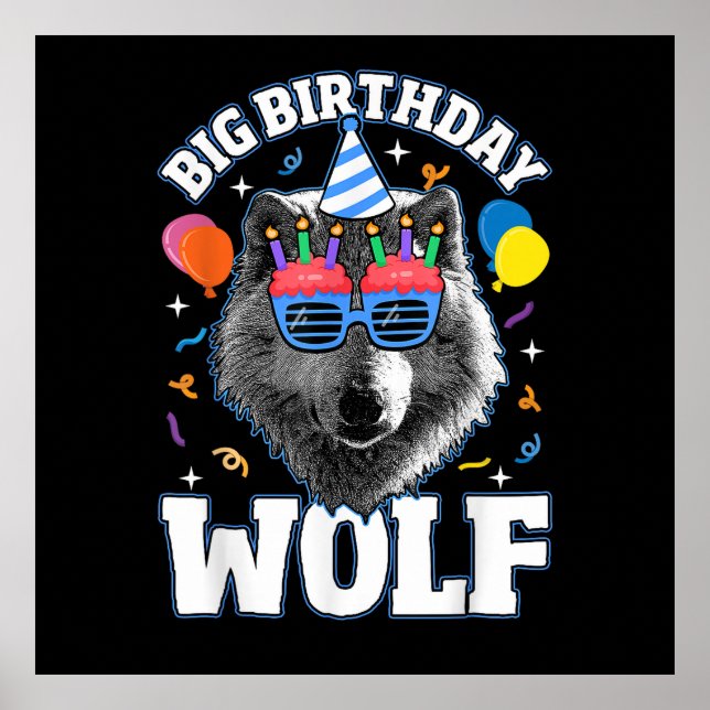 Poster Grande Lobo de Aniversário para Lobos (Frente)