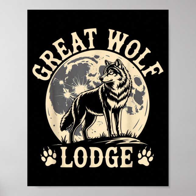 Poster Grande Lodge do Lobo Lobo Uivando Lua Cheia Cena d (Frente)