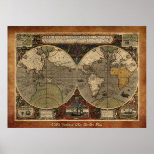 Poster Grande "mapa do mundo 1595 mapa histórico de