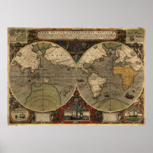 Póster Grande mapa histórico do "Mapa Mundial de Honestio