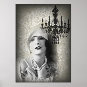 Póster Grande menina gatsby do candelabro chique do