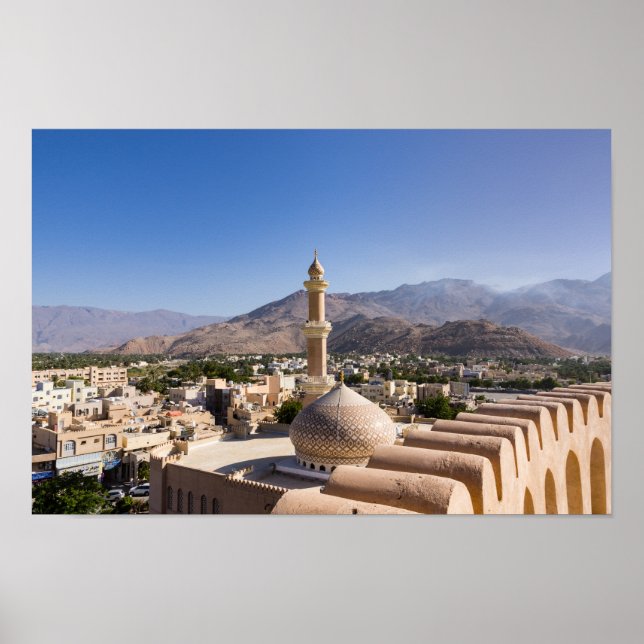 Poster Grande mesquita e minarete em Nizwa - Omã (Frente)