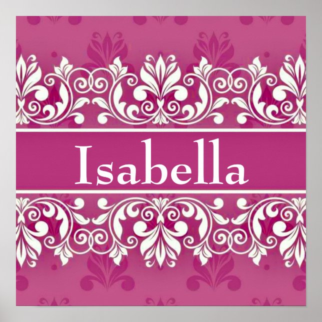 Poster Grande moldura Damask com nome personalizado   (Frente)