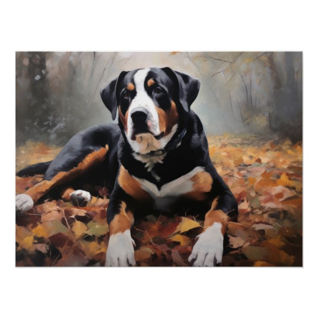 Póster Grande Montanha Suíça no outono Folhas caem (Frente)