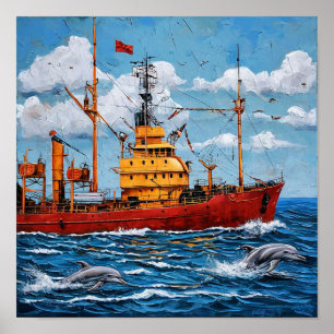 Poster Grande navio e mar