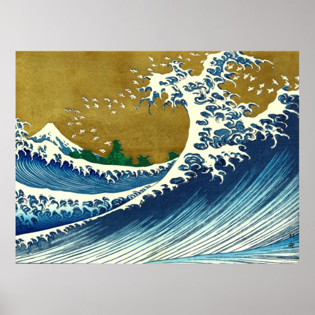 Poster Grande Onda Hokusai Japão Oceano Vintage (Frente)
