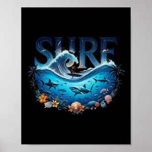 Poster Grande Onda Surf Praia Amante Surfista Gráfico Sur