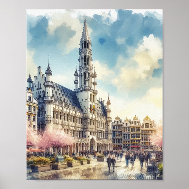Poster Grande Palácio de Bruxelas da Bélgica Watercolor (Frente)