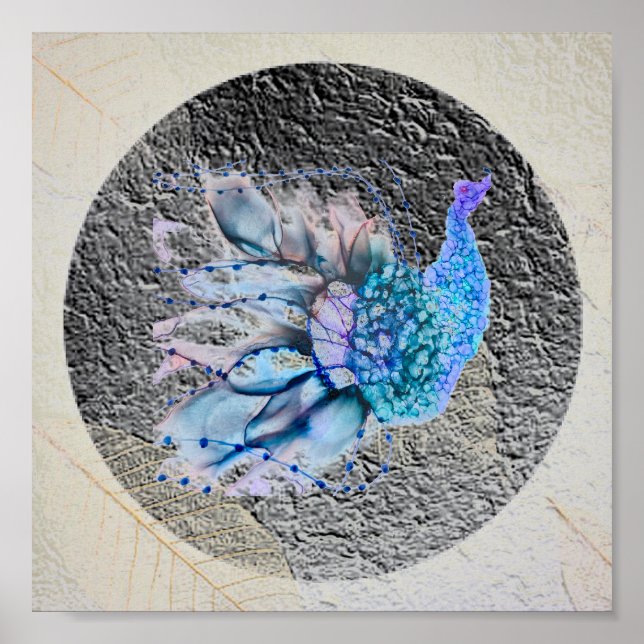 Poster "Grande Pássaro Azul" 8" x 8"Enquadrado e Cortado (Frente)