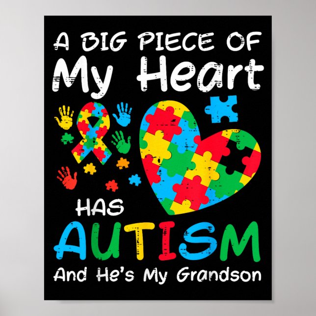 Poster Grande pedaço coração tem neto autismo conscientiz (Frente)