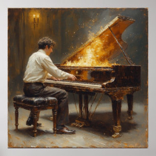 Poster Grande Piano Desempenho Ardente