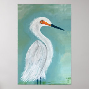 Poster Grande pintura branca das belas artes do Egret