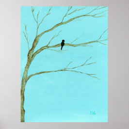 Póster Grande Pintura de Paisagem Artística Pássaro Preto