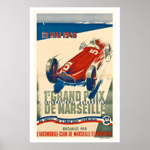 Poster Grande Prêmio de Automobilismo de Marselha Corrida