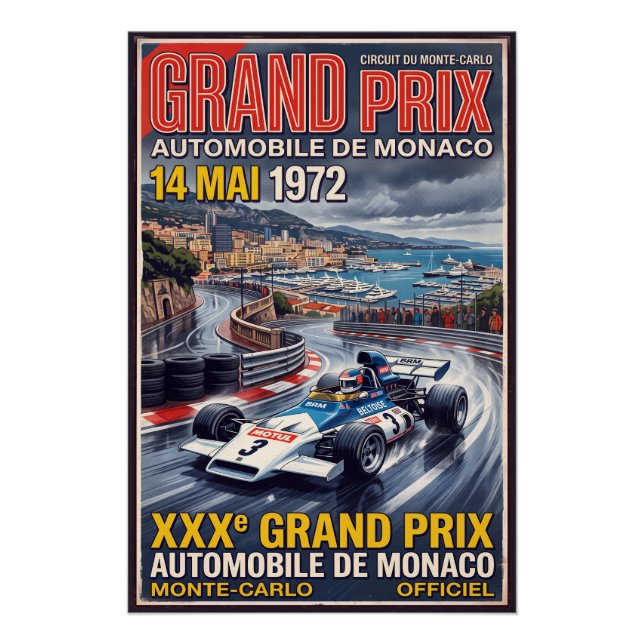 Póster Grande Prêmio de Mônaco de Corrida Retro (Frente)