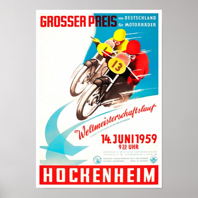 Poster Grande Prêmio dos Motociclos de Hockenheim de 1959 (Frente)