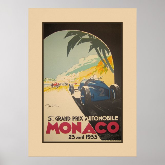 Póster Grande Prêmio Mônaco de Corrida Automática 1933 (Frente)