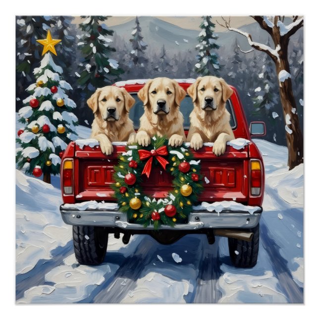 Póster Grande Pyrenees Natal Caminhão Vermelho Feriado (Frente)