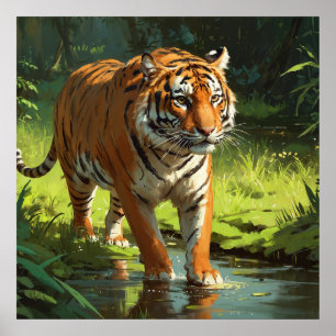 Poster Grande Tigre Laranja na Pintura da Vida Selvagem d