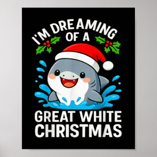 Poster Grande Tubarão Branco De Natal Engraçado Papai Noe