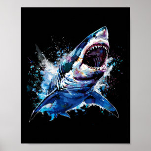 Poster Grande Tubarão Branco Scuby Mergulho Pesca Amante 