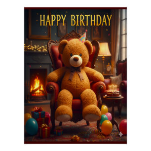 PÓSTER GRANDE URSO DE PELÚCIA FELIZ ANIVERSÁRIO