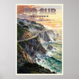Poster Grande Viagem Retro da Costa Sur Califórnia