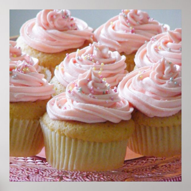 Poster Grandes cupcakes rosa (Frente)