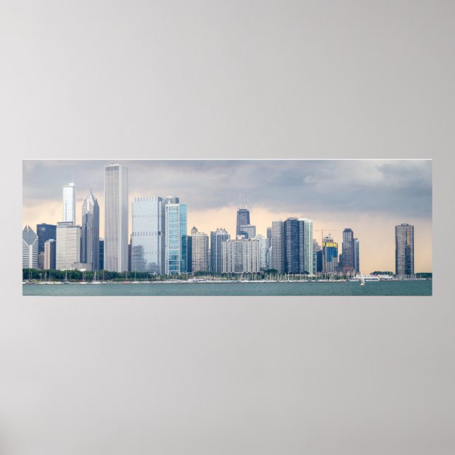Poster Grandes Imagens Panorâmicas da Silhueta de Chicago (Frente)