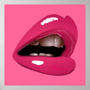 Póster Grandes Lábios Vermelhos Rosa
