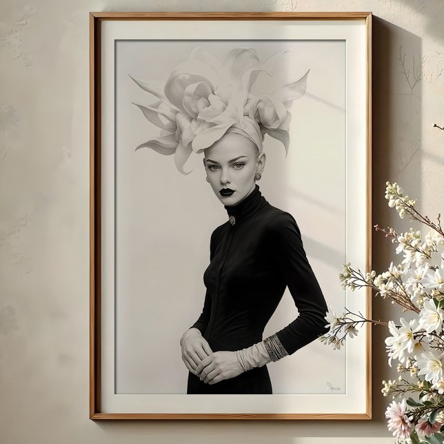 Poster Grandeur in Bloom: Moda Monocromática Escultural (Criador carregado)