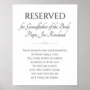 Poster Grandfather of Bride Memorial Save A Seat Wedding