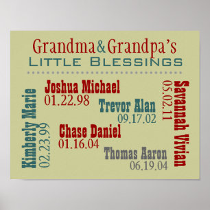 Póster Grandma and Grandpa's Grandkids Names Birthdays