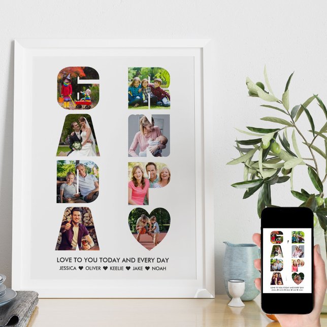 Poster GRANDPA - Letra Cutout Photo Collage Nome dos Neto (Criador carregado)