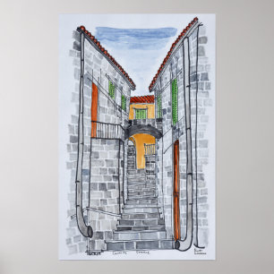 Póster Granite Building, Sartene  Córsega, França