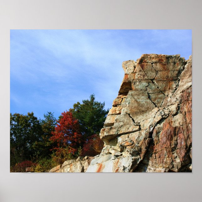 Póster Granite Rock Cliff Fall Foliage Natureza (Frente)