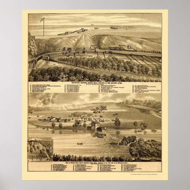 Póster Granito Falls, Mapa Panorâmico MN - 1874 (Frente)