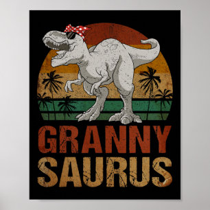 Poster Grannysaurus T Rex Dinossaur Avó Saurus Retro Mo