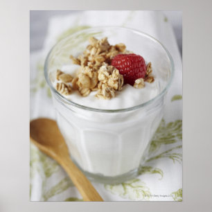 Póster Granola, aveia, brindada, fruta, baga, framboesa,