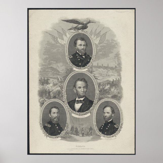 Poster Grant, Lincoln, Sheridan, Sherman (Frente)