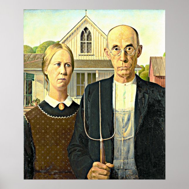 Poster Grant Wood - American Gothic, (Frente)