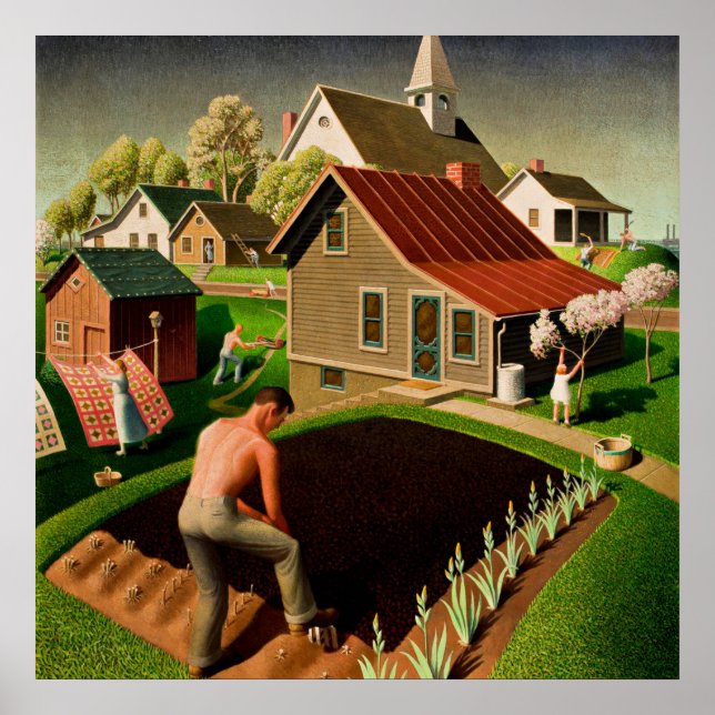 Poster Grant Wood - Primavera na cidade, pintura de arte (Frente)